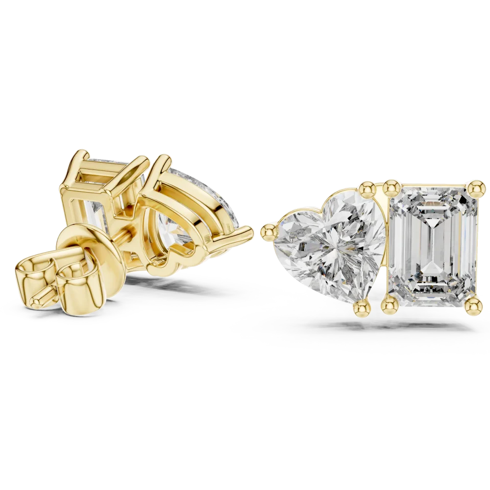 Symmetry Heart and Emerald Cut Duo Stud Earrings - Image 2