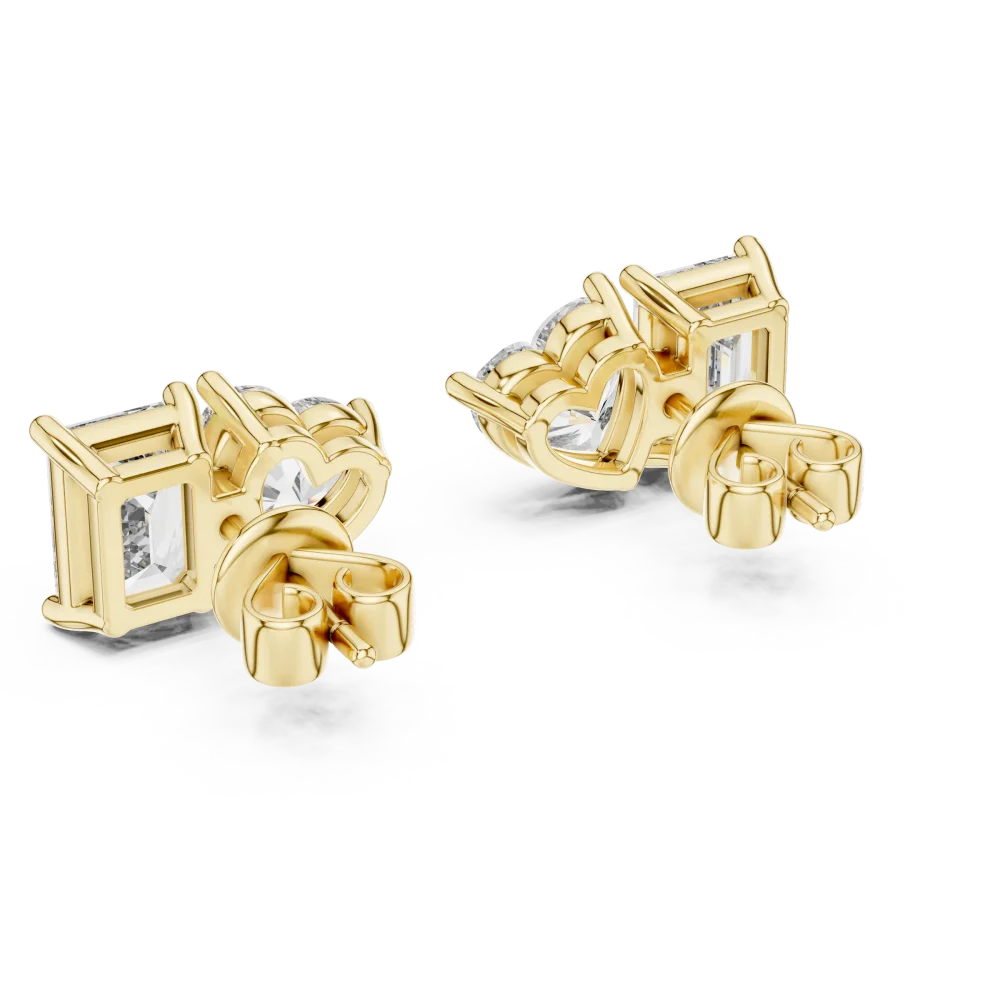 Symmetry Heart and Emerald Cut Duo Stud Earrings - Image 4
