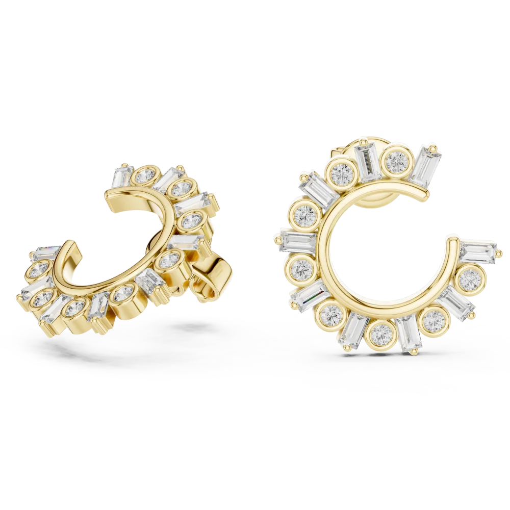 Architectural Round and Baguette Luminary Hoop Stud Earrings - Image 3