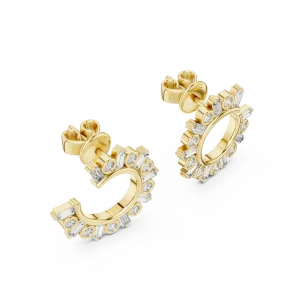 Architectural Round and Baguette Luminary Hoop Stud Earrings