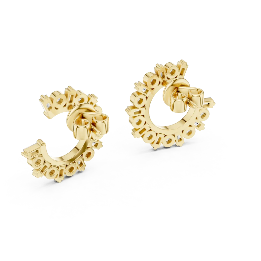 Architectural Round and Baguette Luminary Hoop Stud Earrings - Image 4
