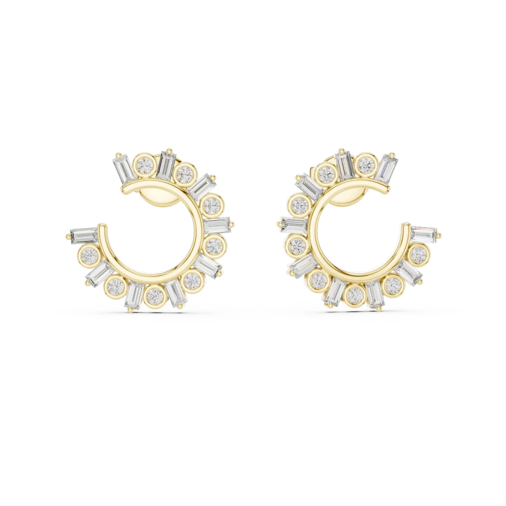 Architectural Round and Baguette Luminary Hoop Stud Earrings - Image 2