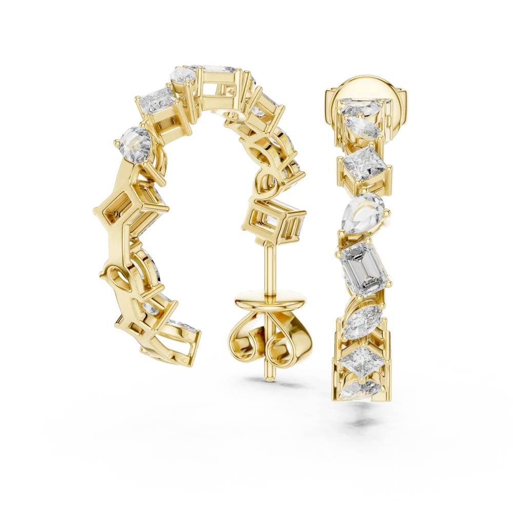 Architectural Geometric Multi-Shape Diamond Hoop Earrings - Image 3