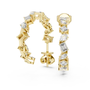 Architectural Geometric Multi-Shape Diamond Hoop Earrings - Image 3