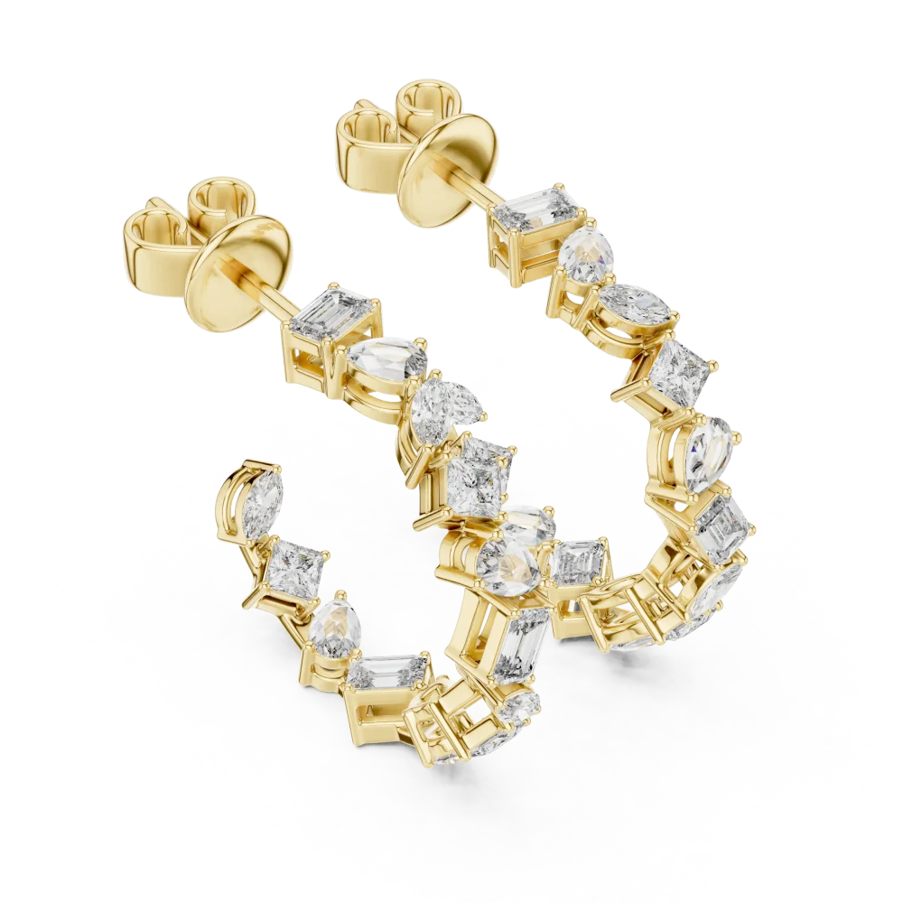 Experience architectural brilliance with these multi-shape DIAMEUR lab-grown diamond hoops. A modern classic for the sophisticated jewelry lover.