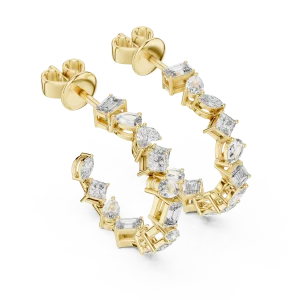 Architectural Geometric Multi-Shape Diamond Hoop Earrings