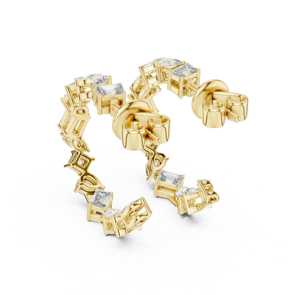 Architectural Geometric Multi-Shape Diamond Hoop Earrings - Image 4