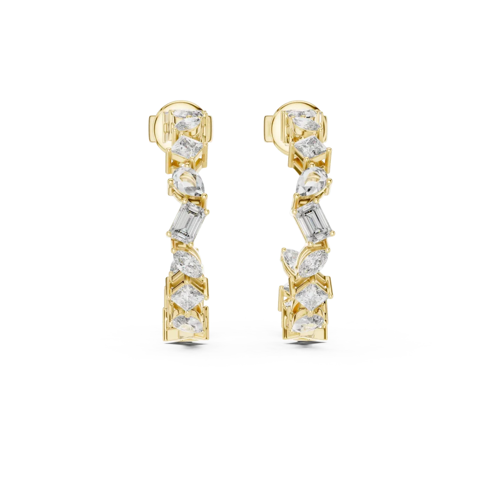 Architectural Geometric Multi-Shape Diamond Hoop Earrings - Image 2