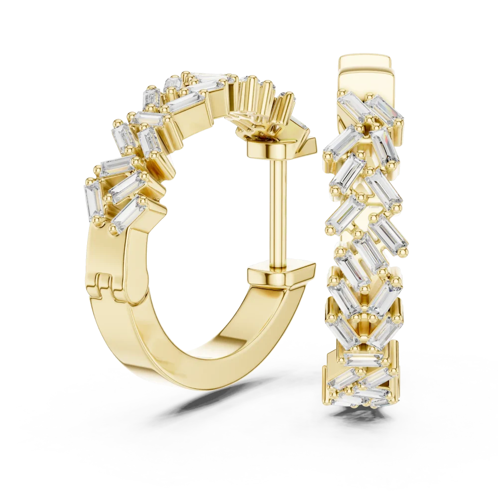 Architectural Baguette Chevron Hoop Earrings - Image 3