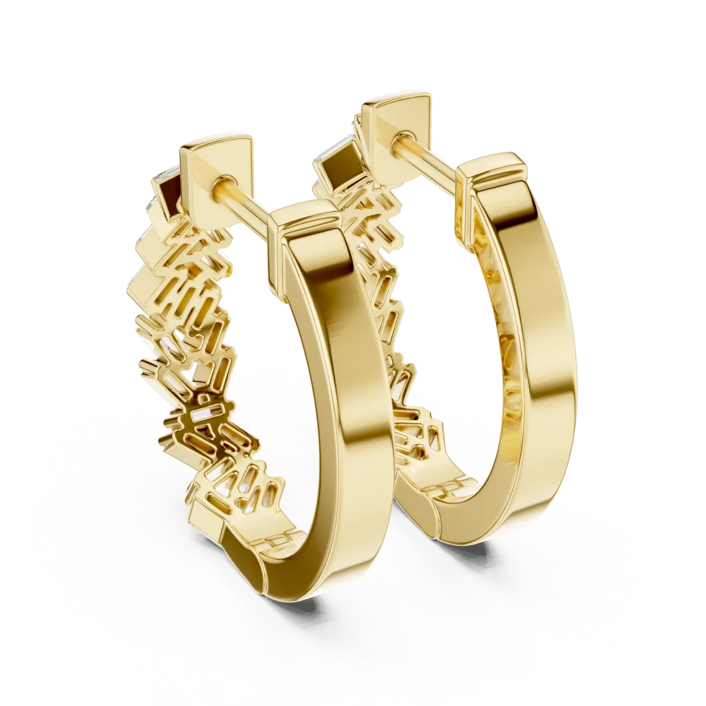 Architectural Baguette Chevron Hoop Earrings - Image 4