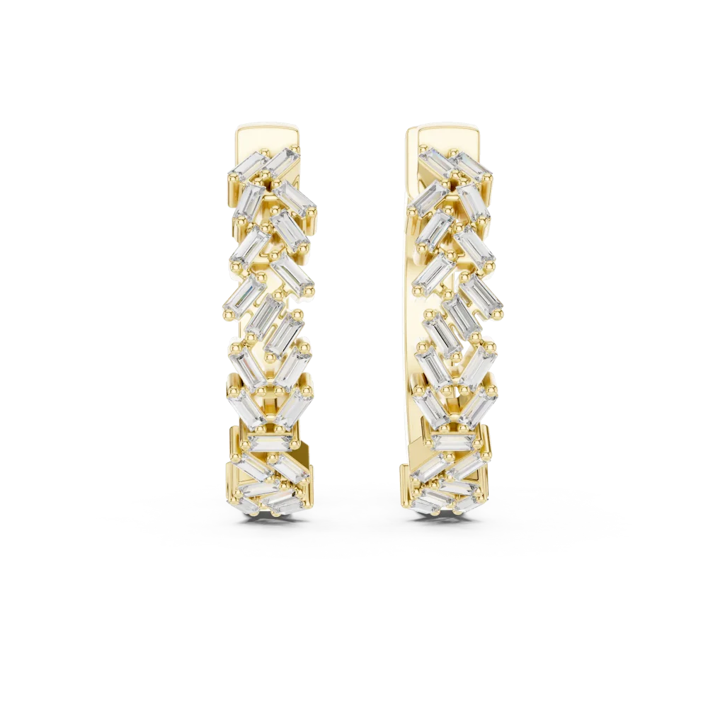 Architectural Baguette Chevron Hoop Earrings - Image 2