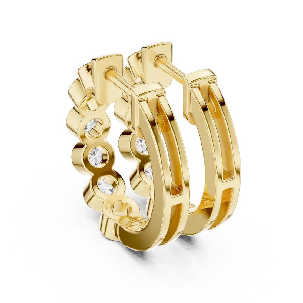 Architectural Round Brilliant Bezel-Set Hoop Earrings - Image 3