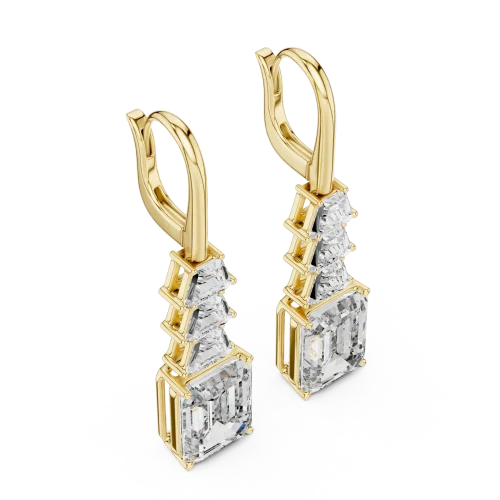 Architectural Emerald and Trapezoid Cut Statement Drop Earrings