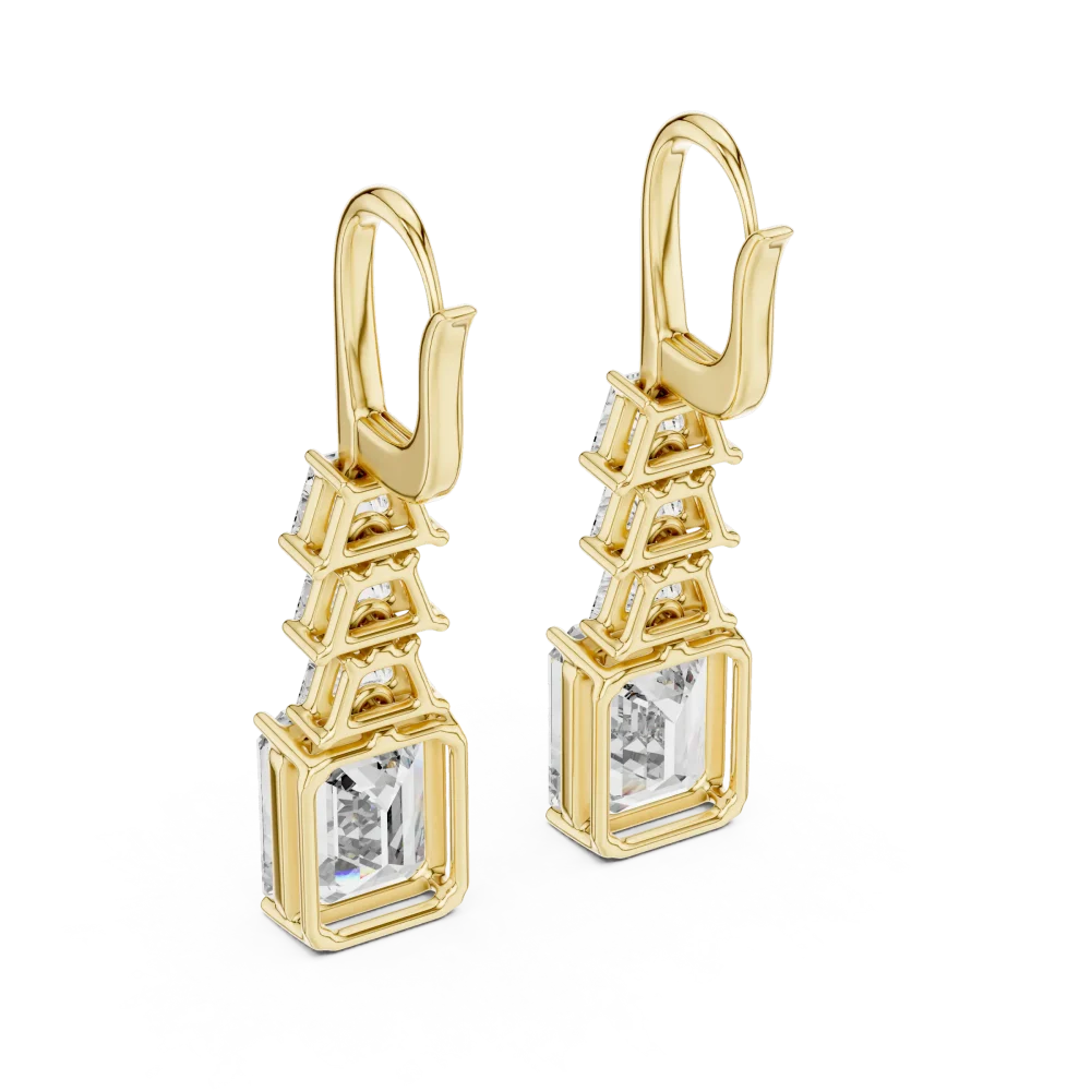 Architectural Emerald and Trapezoid Cut Statement Drop Earrings - Image 4