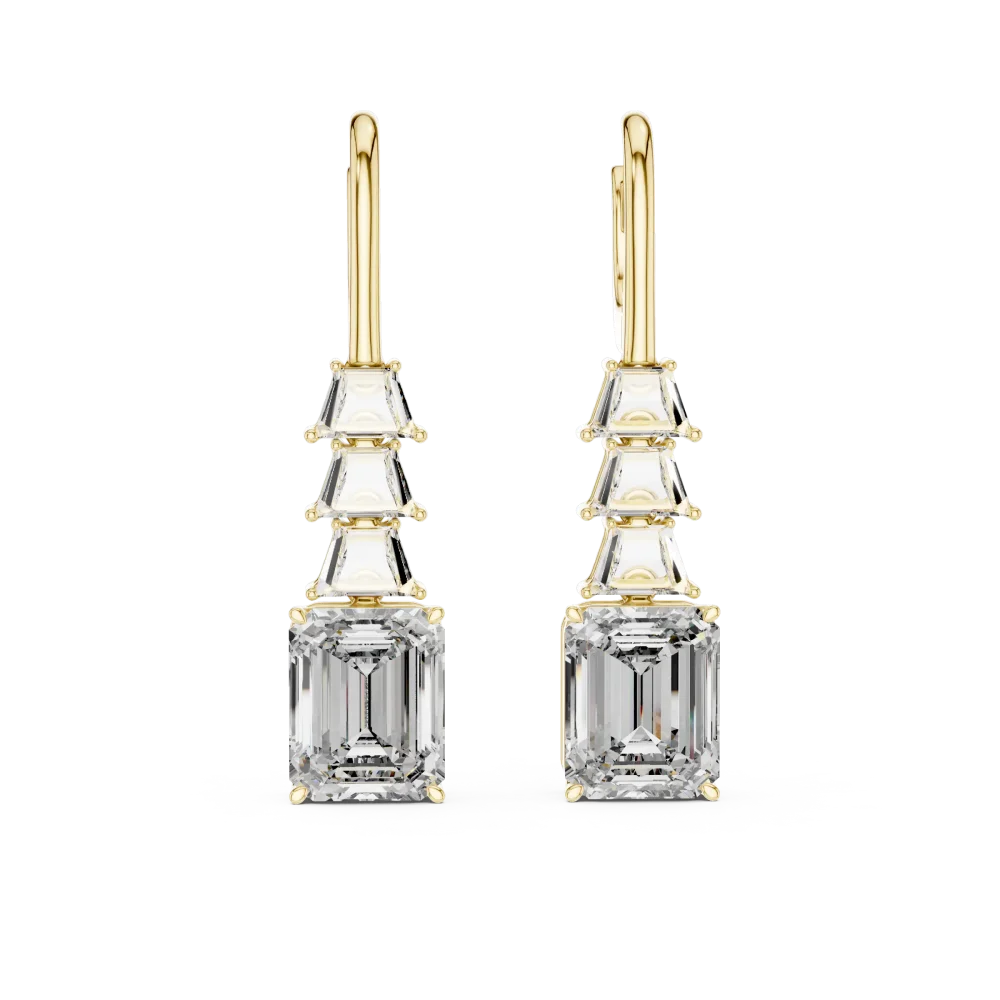 Architectural Emerald and Trapezoid Cut Statement Drop Earrings - Image 2