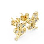 Ethereal Foliage Round Brilliant Pavé-Set Stud Earrings