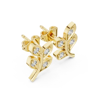 Ethereal Foliage Round Brilliant Pavé-Set Stud Earrings