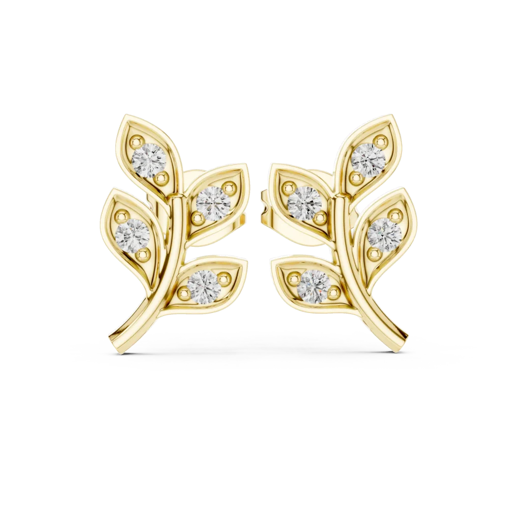 Ethereal Foliage Round Brilliant Pavé-Set Stud Earrings - Image 2