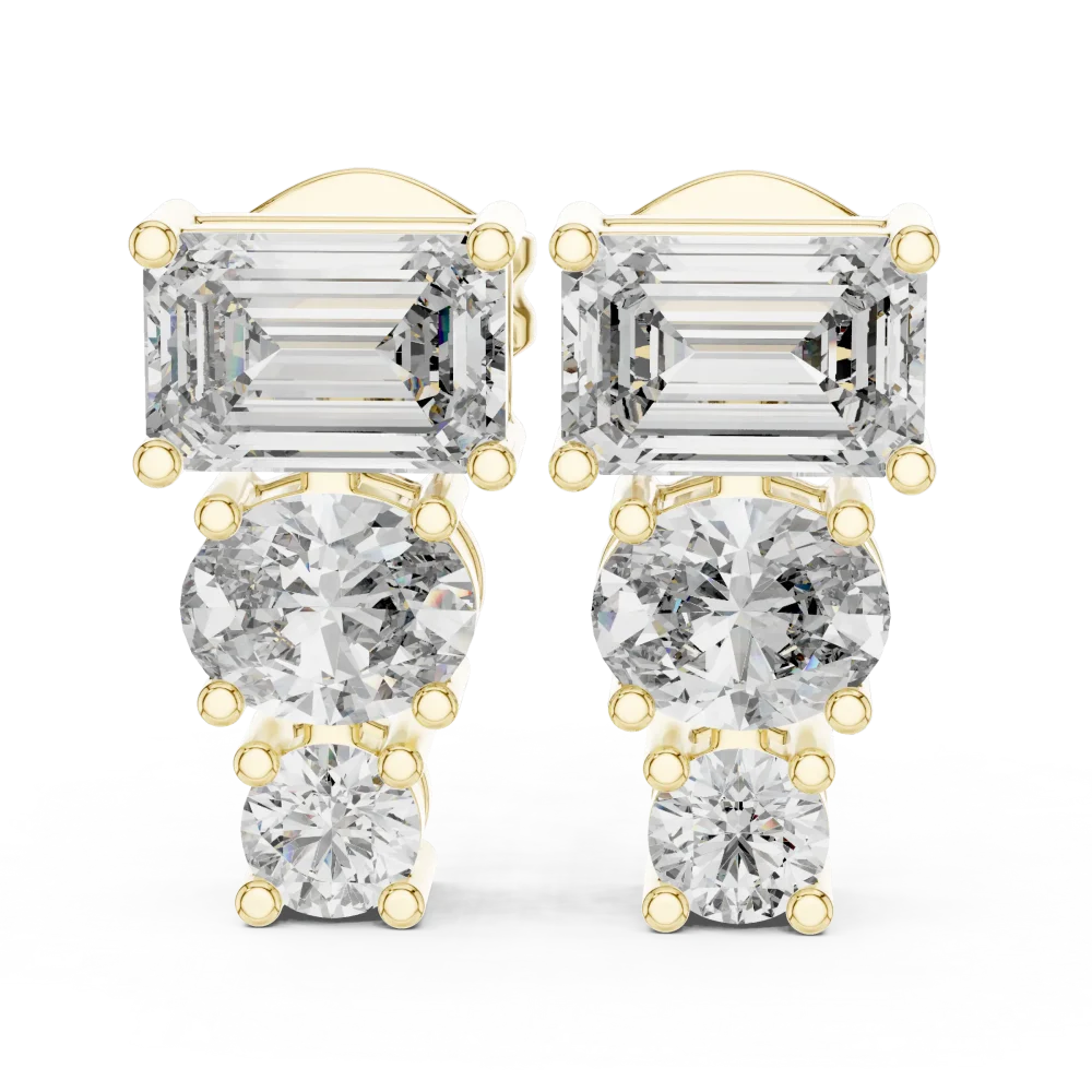 Architectural Triad Emerald, Oval, and Round Diamond Studs - Image 2