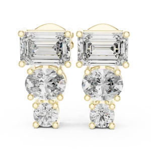 Architectural Triad Emerald, Oval, and Round Diamond Studs - Image 2
