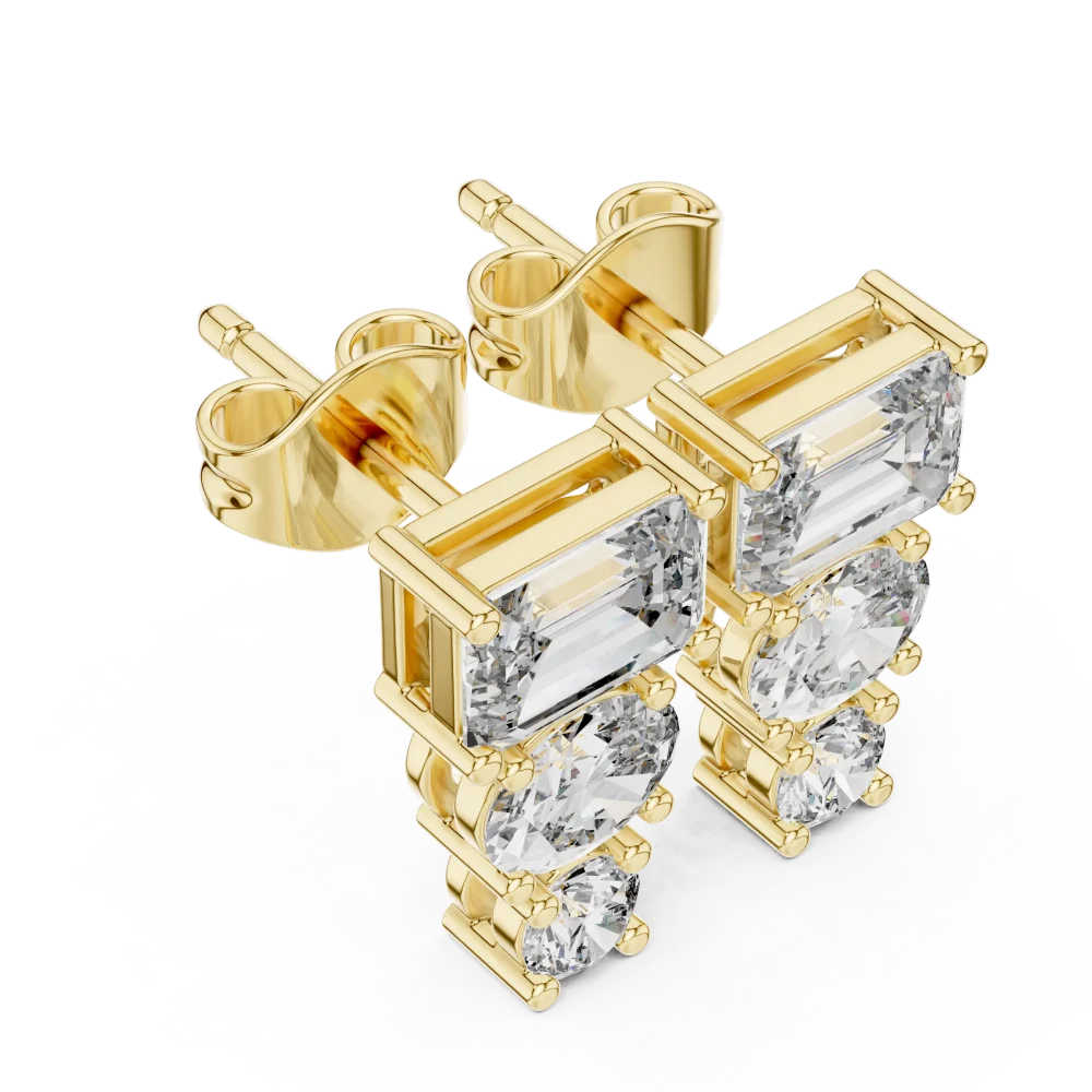 Discover the radiant beauty of our architectural DIAMEUR diamond stud earrings. A blend of geometric elegance and brilliance. Shop this luxury pair now.