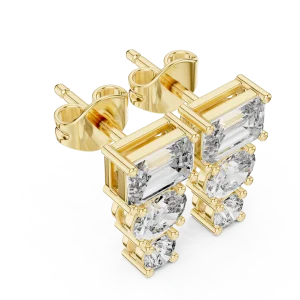 Architectural Triad Emerald, Oval, and Round Diamond Studs