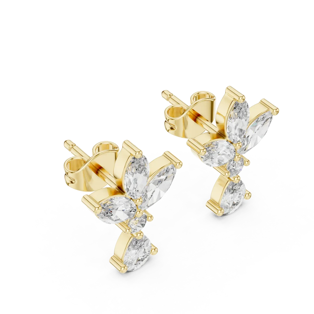 Discover the brilliance of these marquise and pear cluster earrings, featuring sustainable DIAMEUR diamonds. Shop these luxury studs today.