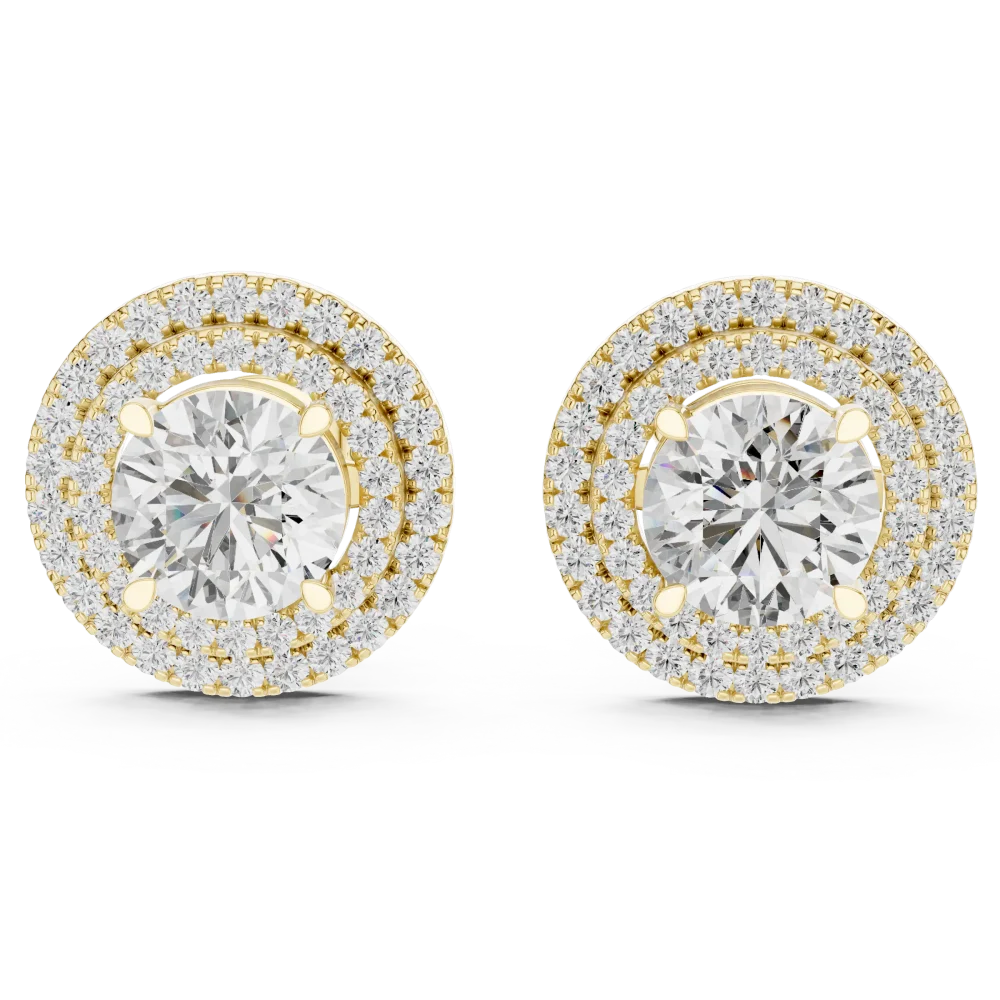 Luminary Round Brilliant Double Halo Solitaire Stud Earrings - Image 2