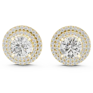 Luminary Round Brilliant Double Halo Solitaire Stud Earrings - Image 2