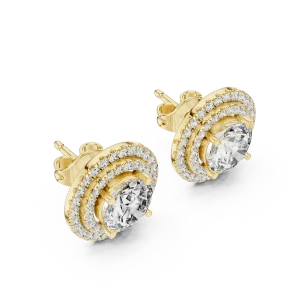 Luminary Round Brilliant Double Halo Solitaire Stud Earrings