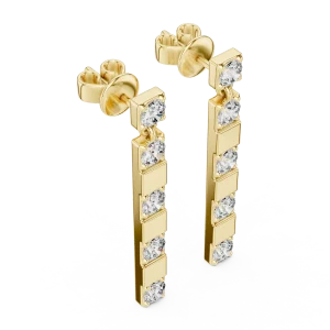 Linear Symmetry Round Brilliant Pavé-Set Drop Earrings
