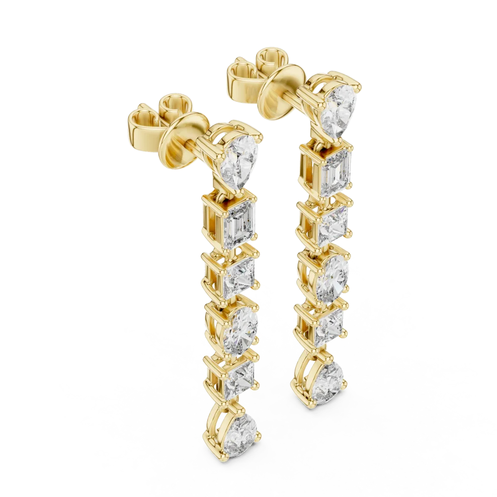 Experience unmatched brilliance with these geometric DIAMEUR diamond drop earrings. Shop this modern luxury statement piece for your collection.