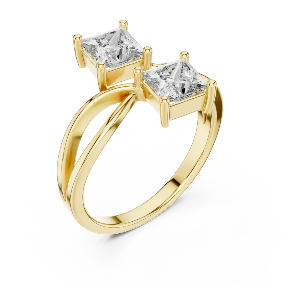 Discover the elegance of our princess-cut dual-stone solitaire ring. Crafted with DIAMEUR diamonds, it's a modern classic. Shop this luxury piece now.