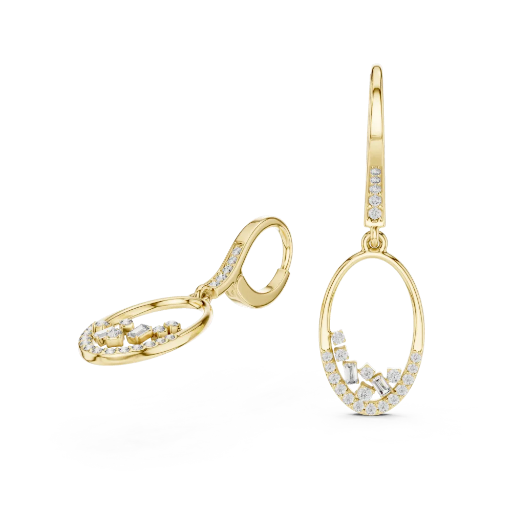 Luminary Oval Silhouette Baguette and Round Diamond Drop Earrings - Image 3