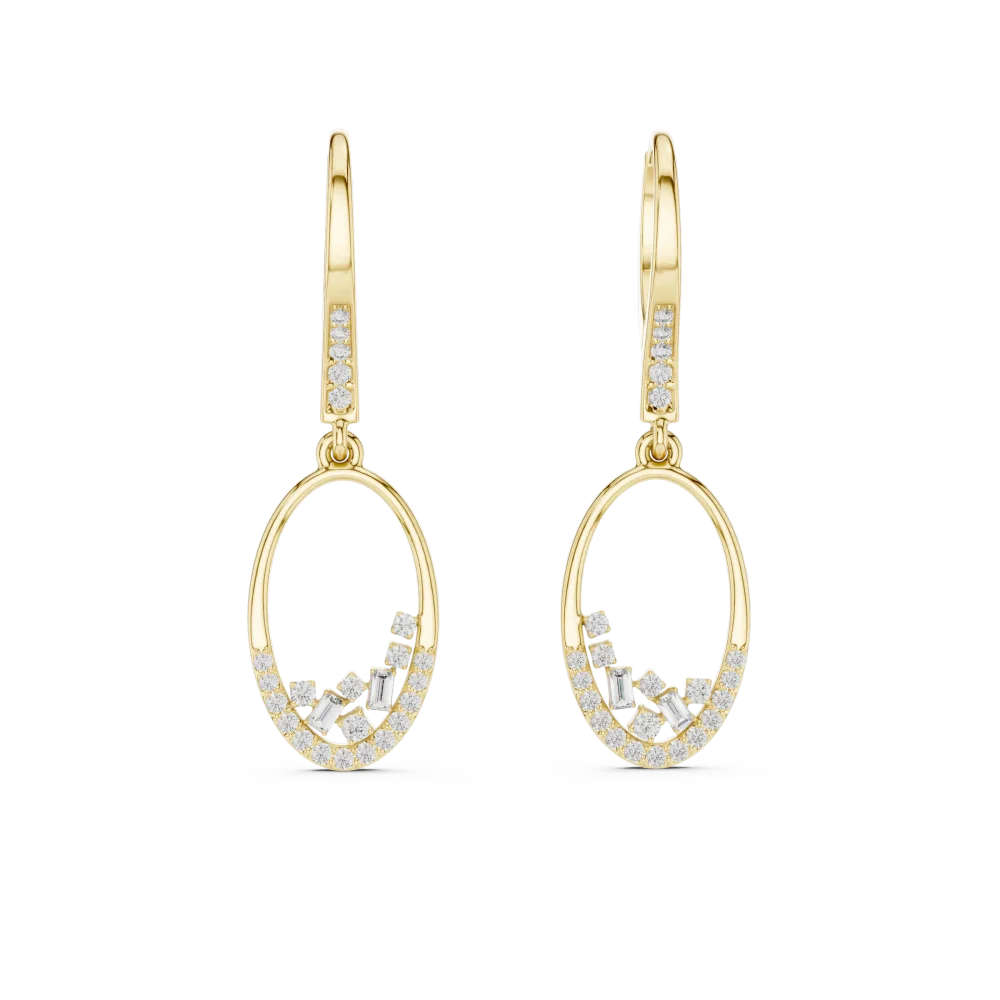 Luminary Oval Silhouette Baguette and Round Diamond Drop Earrings - Image 2
