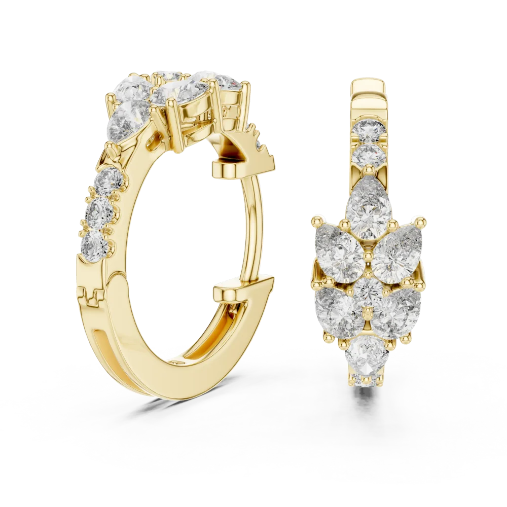 Luminary Pear and Round Brilliant Cluster Hoop Earrings - Image 3