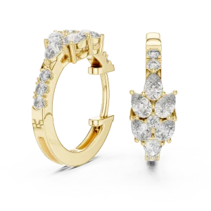 Luminary Pear and Round Brilliant Cluster Hoop Earrings - Image 3