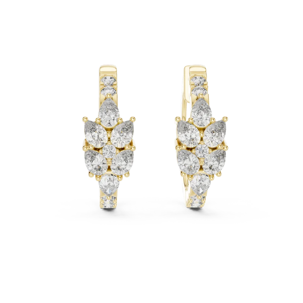 Luminary Pear and Round Brilliant Cluster Hoop Earrings - Image 2