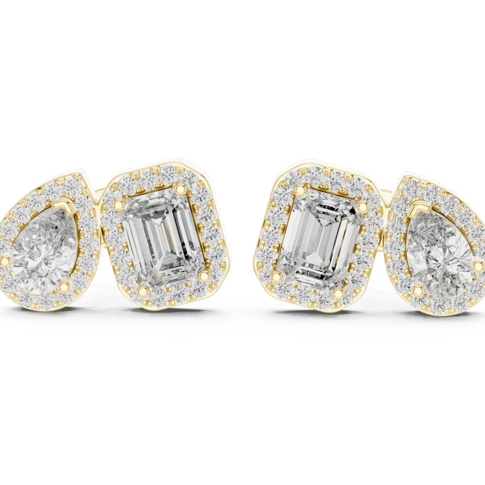 Symmetry Emerald and Pear Radiant Halo Stud Earrings - Image 2