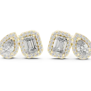 Symmetry Emerald and Pear Radiant Halo Stud Earrings - Image 2