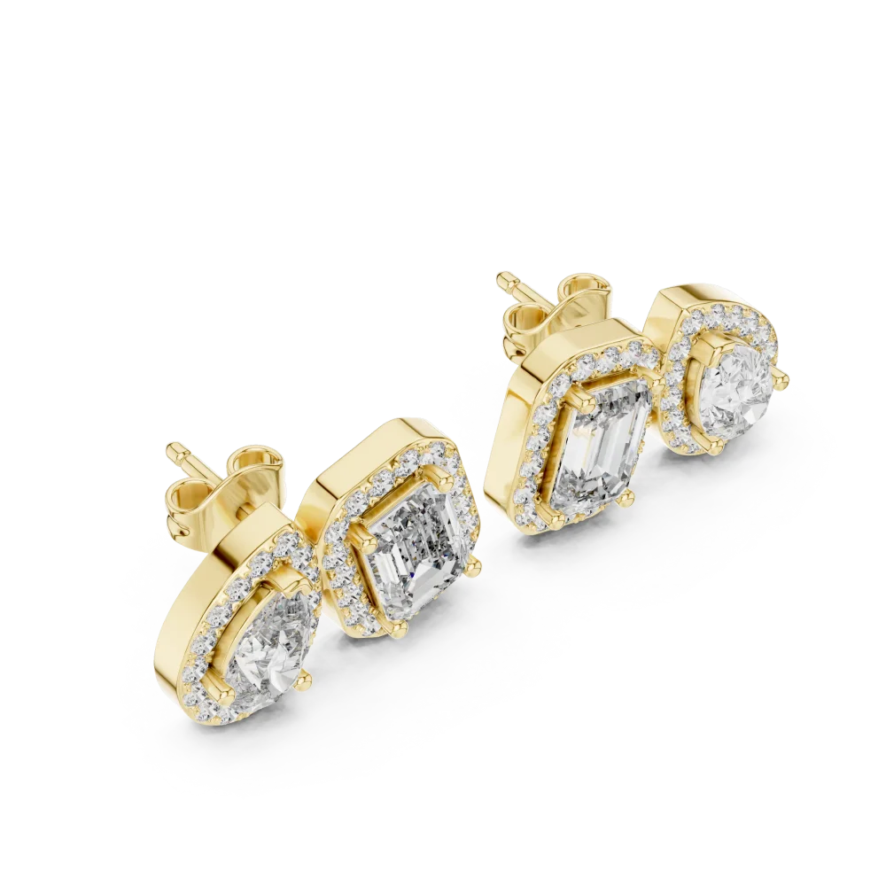 Discover the radiant beauty of these emerald and pear diamond stud earrings. Expertly handcrafted for a modern, high-end glow. Shop the look now.