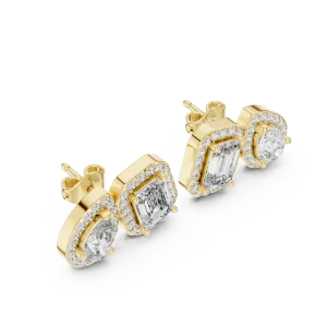 Symmetry Emerald and Pear Radiant Halo Stud Earrings