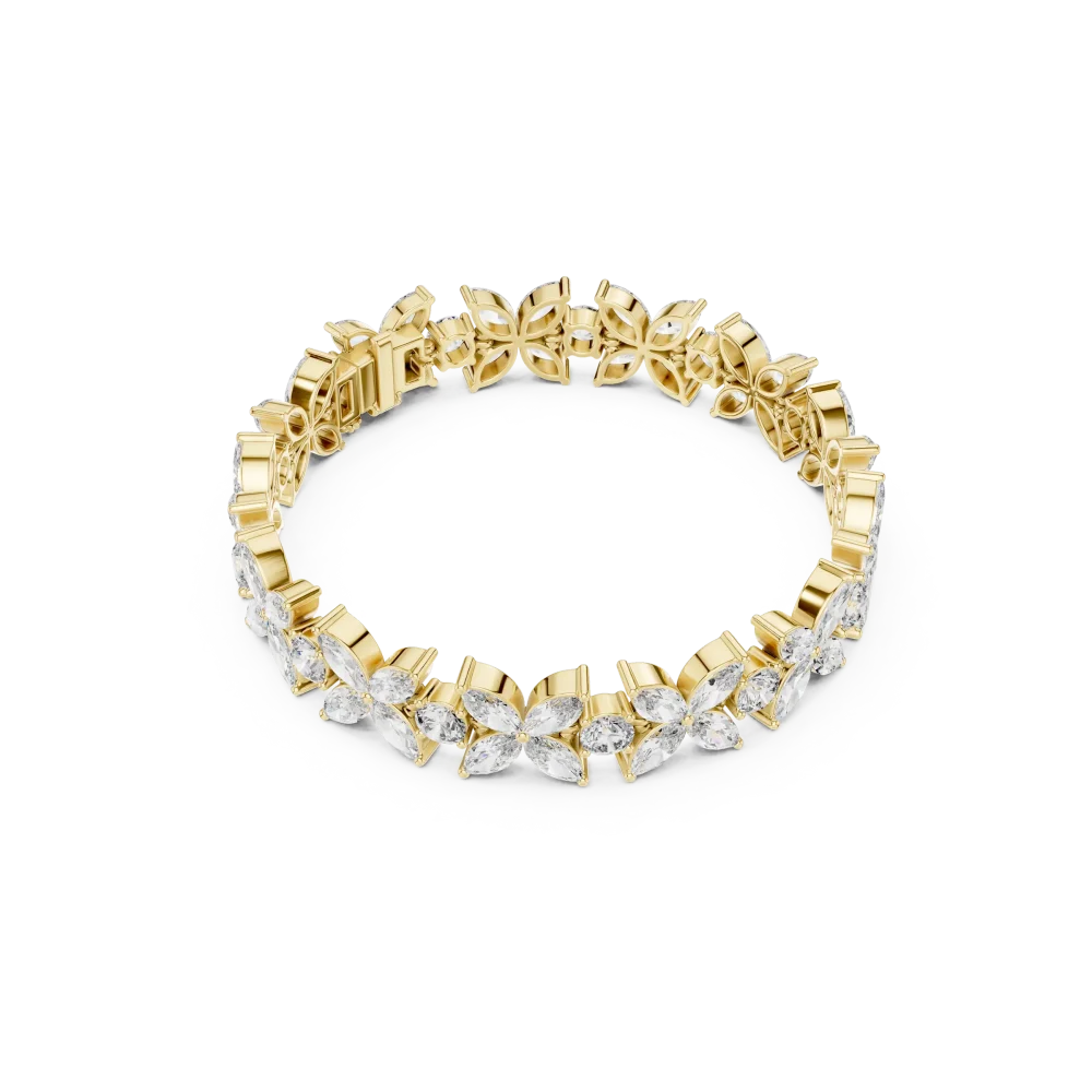 Discover the radiant beauty of this floral tennis bracelet, featuring high-quality DIAMEUR diamonds. Elevate your jewelry collection today.