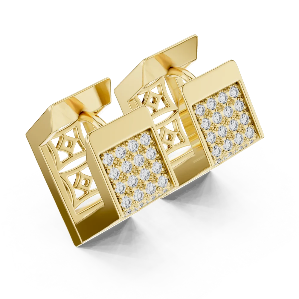 Elevate your style with these architectural pavé-set lab-grown diamond earrings. Experience the brilliant fire and modern luxury of DIAMEUR. Shop now.