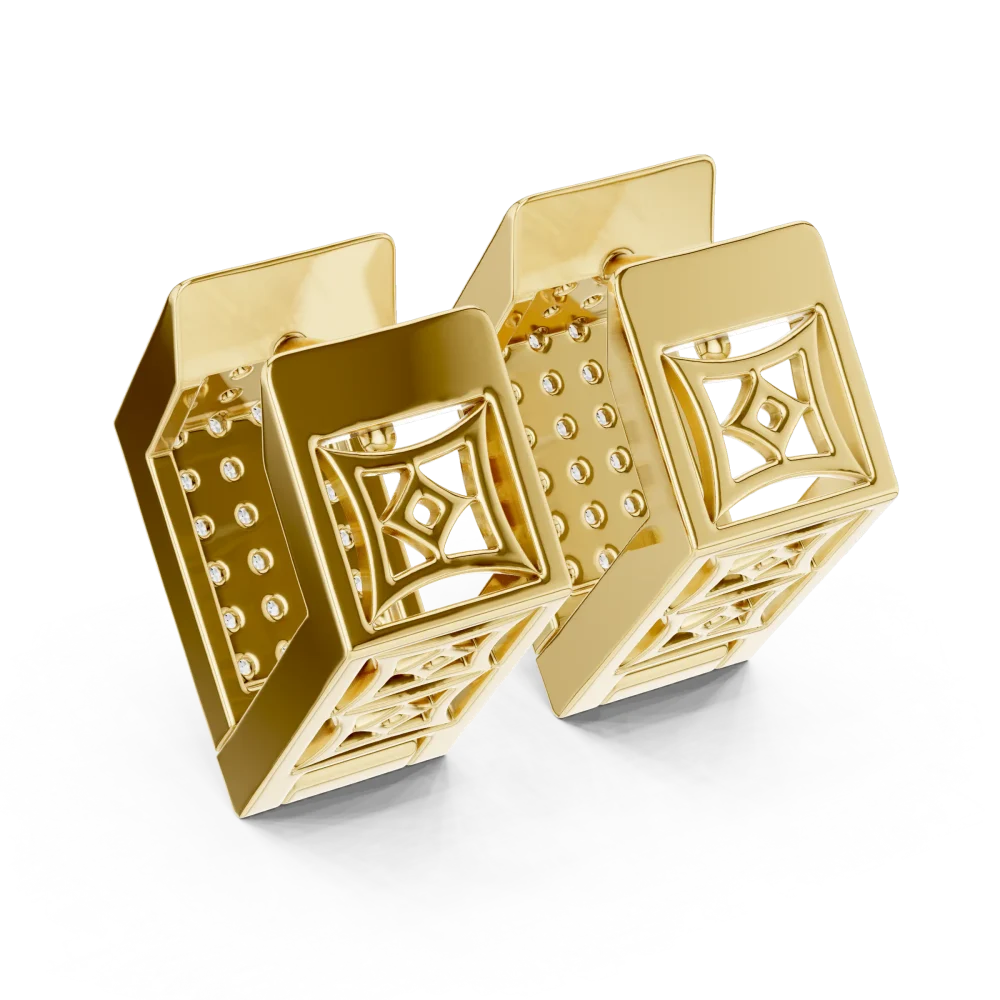 Architectural Round Pavé-Set Geometric Statement Earrings - Image 4