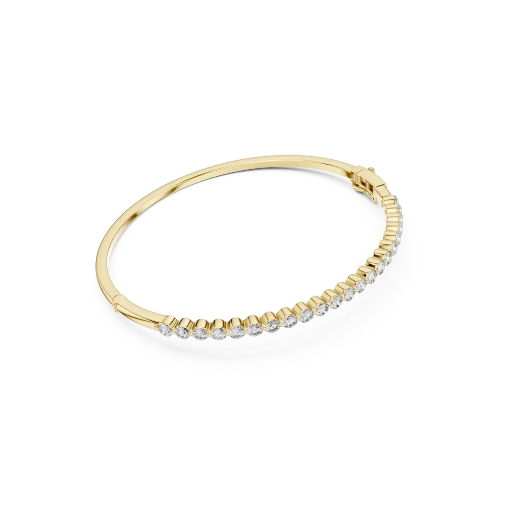 Discover the radiant elegance of this bezel-set tennis bracelet. Adorned with DIAMEUR lab-grown diamonds, it is the ultimate modern classic. Shop now.