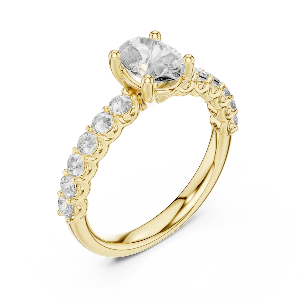 Discover the radiant allure of this oval-cut solitaire ring, featuring brilliant pavé accents. Elevate your style with sustainable DIAMEUR luxury.