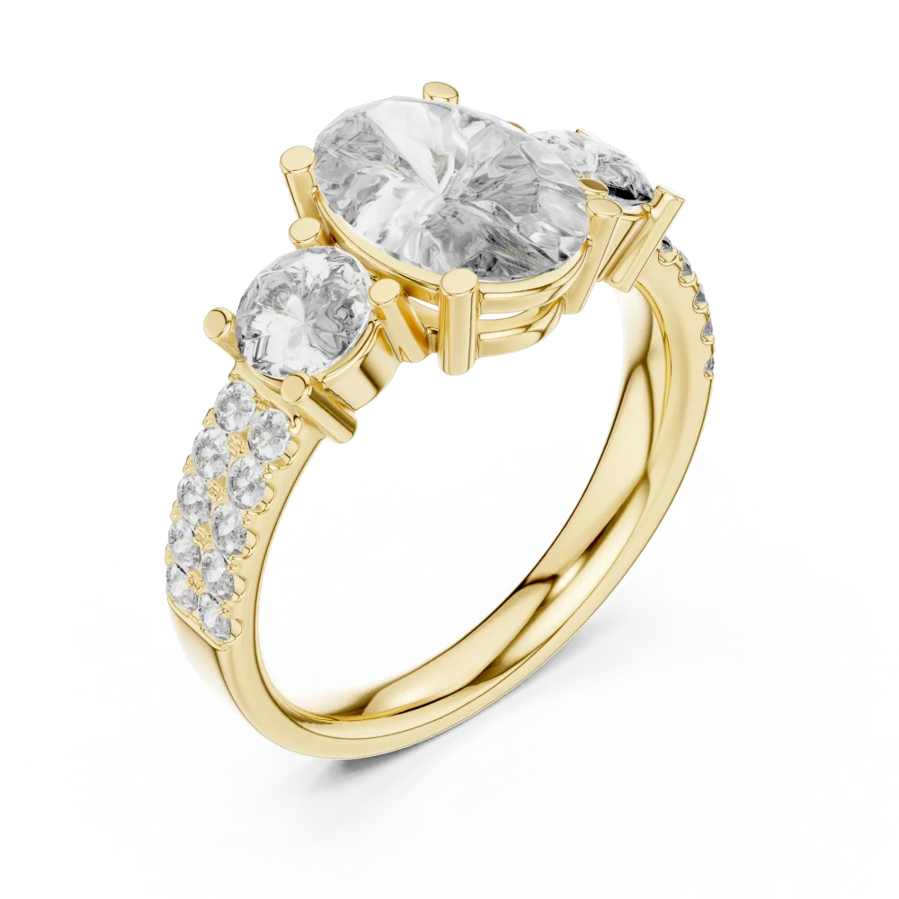 Discover the radiant beauty of our three-stone oval DIAMEUR diamond ring. Perfectly crafted for modern elegance, shop this timeless luxury piece now.