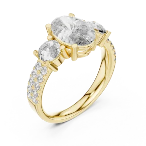 Luminary Oval and Round Three-Stone Pavé Engagement Ring