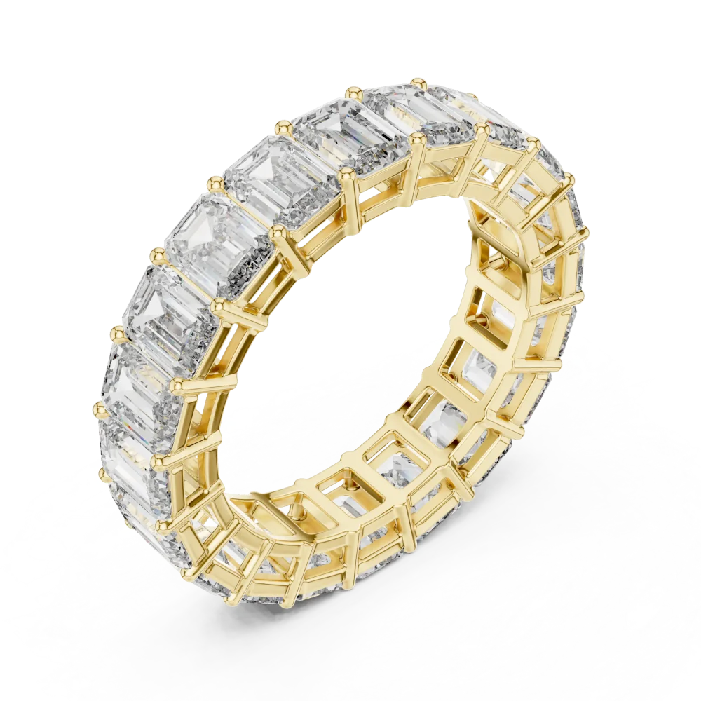 Discover the geometric elegance of our emerald cut eternity band. Featuring brilliant DIAMEUR lab-grown diamonds, it is the ultimate modern classic.